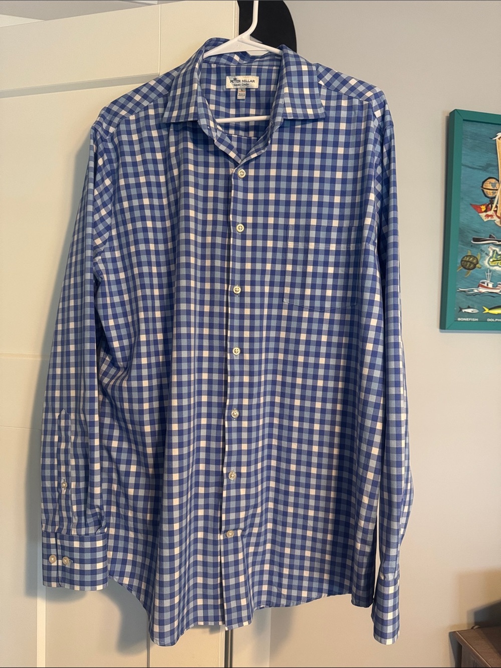 Peter Millar Blue and White Gingham Dress Shirt